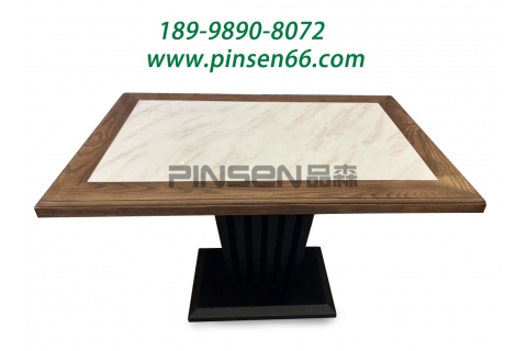 鐵藝桌腳實(shí)木包邊大理石餐廳餐桌