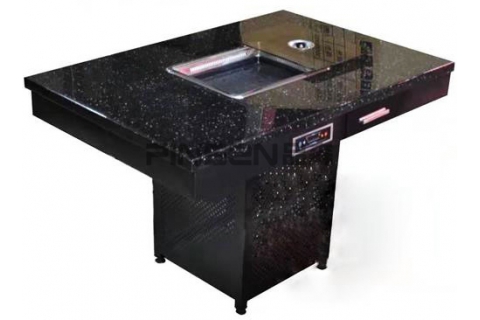 黑色大理石四人六人長(zhǎng)方形燒烤烤肉桌