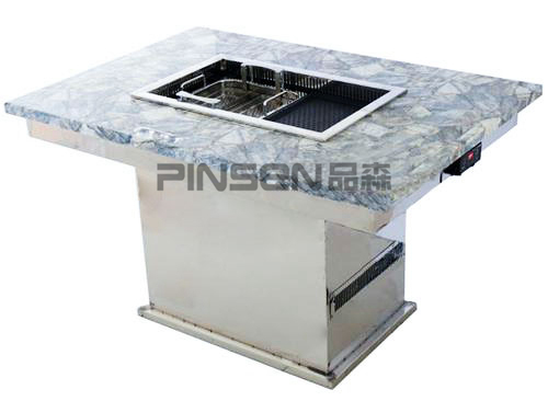 下沉式大理石自?xún)艋療o(wú)煙火鍋燒烤一體桌