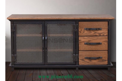 實木鐵藝網(wǎng)窗帶抽屜備餐柜