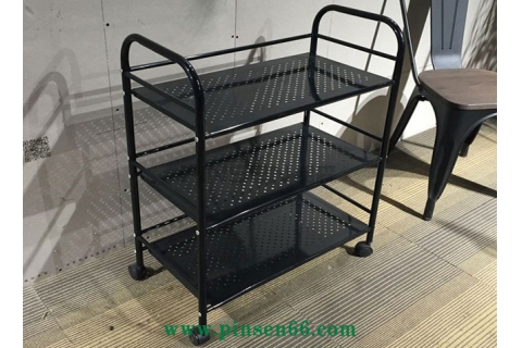 鐵藝網(wǎng)篩帶滑輪移動餐廳菜架