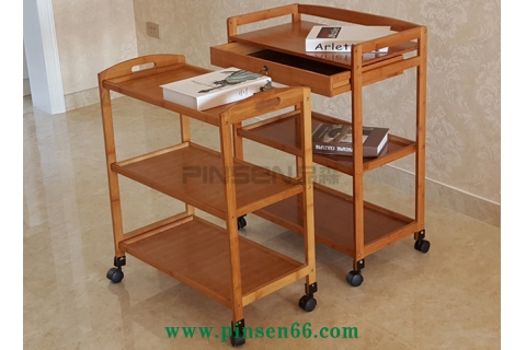 實木帶抽屜滑輪移動餐廳菜架