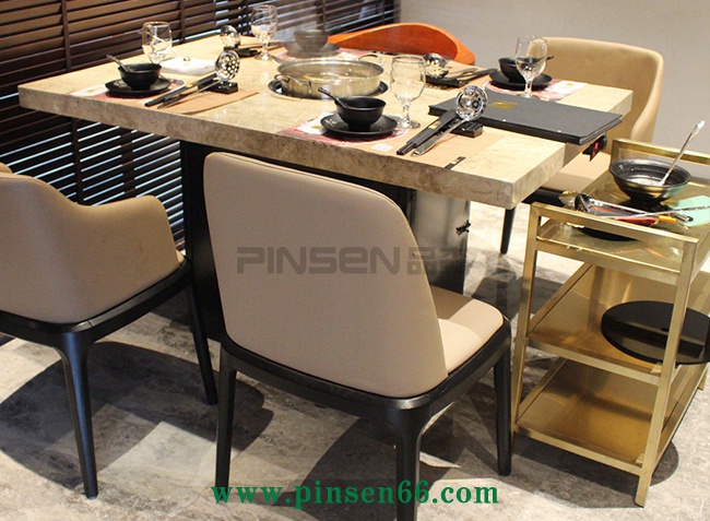 不銹鋼大理石電磁爐4人火鍋桌椅組合