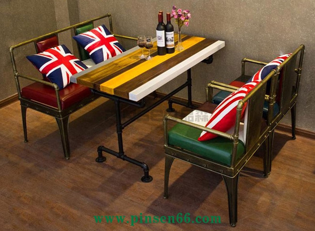 美式復古工業(yè)風單多人酒吧餐桌椅咖啡廳餐桌椅做舊創(chuàng)意鐵藝餐桌椅