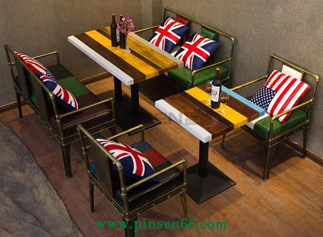 美式復古工業(yè)風單多人酒吧餐桌椅咖啡廳餐桌椅做舊創(chuàng)意鐵藝餐桌椅