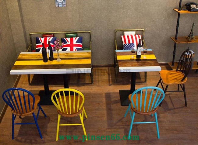 美式復古工業(yè)風單多人酒吧餐桌椅咖啡廳餐桌椅做舊創(chuàng)意鐵藝餐桌椅