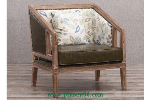 歐式實木布藝軟皮包單人沙發(fā)卡座