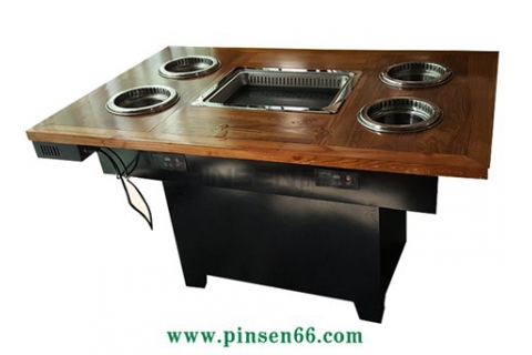 實(shí)木無(wú)煙燒烤火鍋一體桌餐桌椅